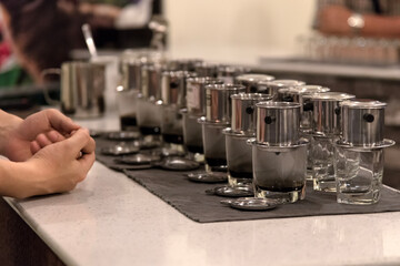 View of making the drip coffees on the table