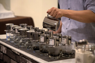 Fototapeta na wymiar View of making the drip coffees on the table