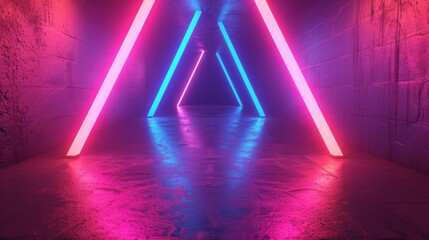 Engaging visual of a corridor created by neon lights, giving an illusion of depth with pink and...