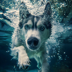 Husky Underwater Dive - Generative AI