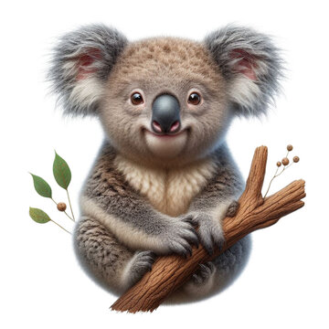 Serene Koala Pose: Ultra Realistic Image Against Clean White Backdrop