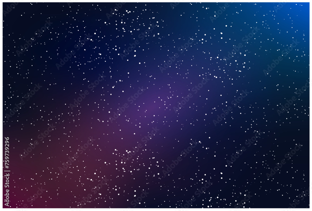 Wall mural outer space, starry night sky with glow, nebula, cosmos and galaxy, vector