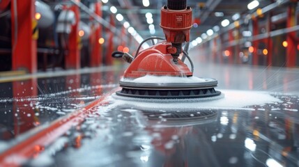 machine cleaning floor with machine, floor care and cleaning service - obrazy, fototapety, plakaty