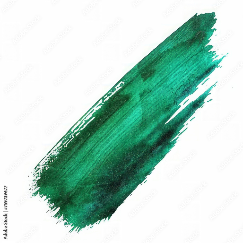 Sticker Abstract green brush stroke with textured edges on a white background, ideal for artistic design elements and copy space