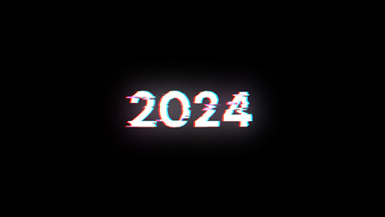 3D rendering 2024 text with screen effects of technological glitches
