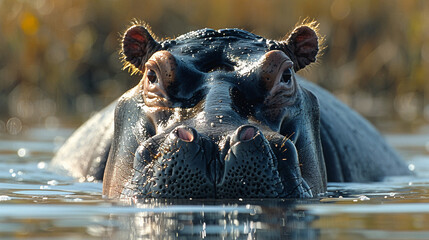Fototapeta premium wildlife photography, authentic photo of a hippopotamus in natural habitat, taken with telephoto lenses, for relaxing animal wallpaper and more