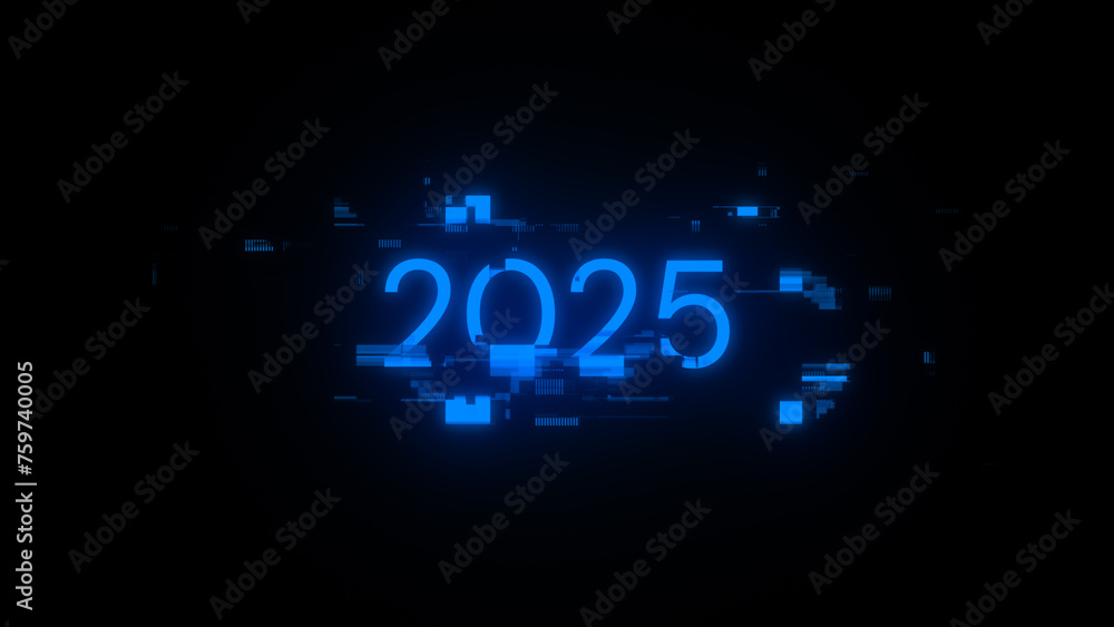 Poster 3d rendering 2025 text with screen effects of technological glitches