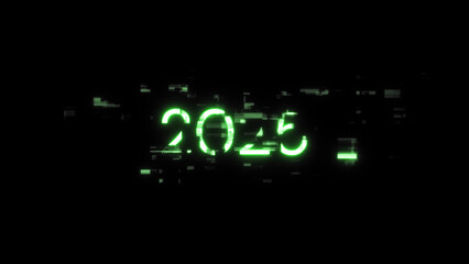 3D rendering 2025 text with screen effects of technological glitches