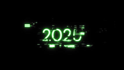 3D rendering 2025 text with screen effects of technological glitches