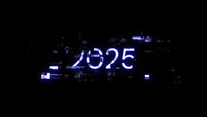 Obraz premium 3D rendering 2025 text with screen effects of technological glitches