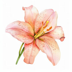 Delicate pink lily flower illustration with detailed texture on a clean white background, perfect for greeting cards or botanical themed designs