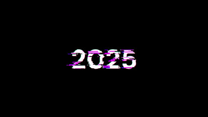 3D rendering 2025 text with screen effects of technological glitches