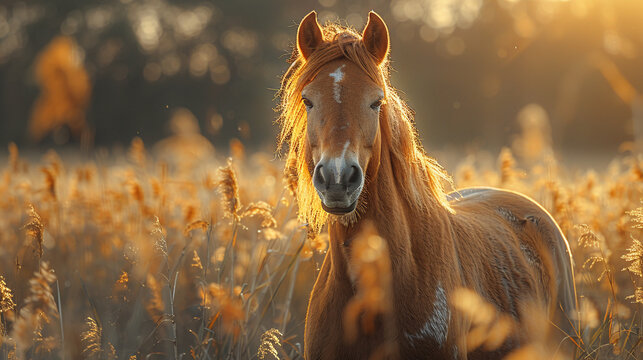 Fototapeta wildlife photography, authentic photo of a horse in natural habitat, taken with telephoto lenses, for relaxing animal wallpaper and more