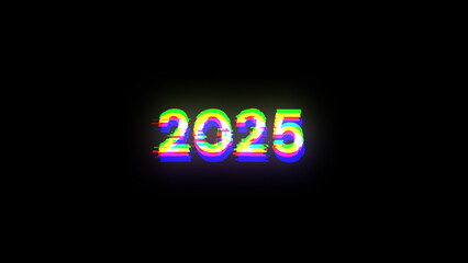 3D rendering 2025 text with screen effects of technological glitches