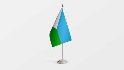 Djibouti national flag on stick isolated on white background. Realistic flag illustration