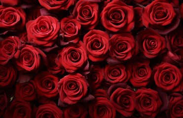 thousands of roses that are very red that are shown against a flat surface