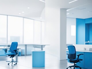 blurry light blue background of a contemporary executive workspace.