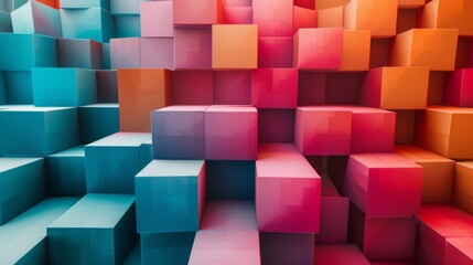 A visually pleasing pattern made by stacked multicolored cubes, showcasing depth and dimensionality