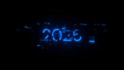 3D rendering 2026 text with screen effects of technological glitches