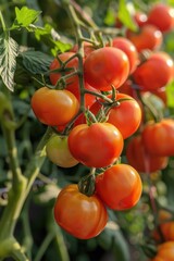 A farm bathed in sunlight, with tomato plants thriving and growing