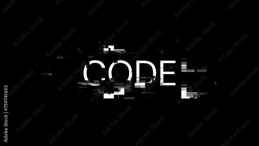 Poster 3D rendering code text with screen effects of technological glitches