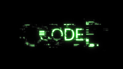 3D rendering code text with screen effects of technological glitches