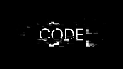 3D rendering code text with screen effects of technological glitches