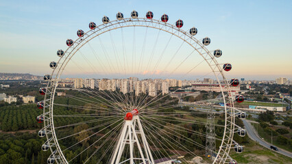 Ferris Wheel Aerial Photograph in an Amusement Park Stock Photo