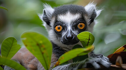 Fototapeta premium wildlife photography, authentic photo of a lemur in natural habitat, taken with telephoto lenses, for relaxing animal wallpaper and more
