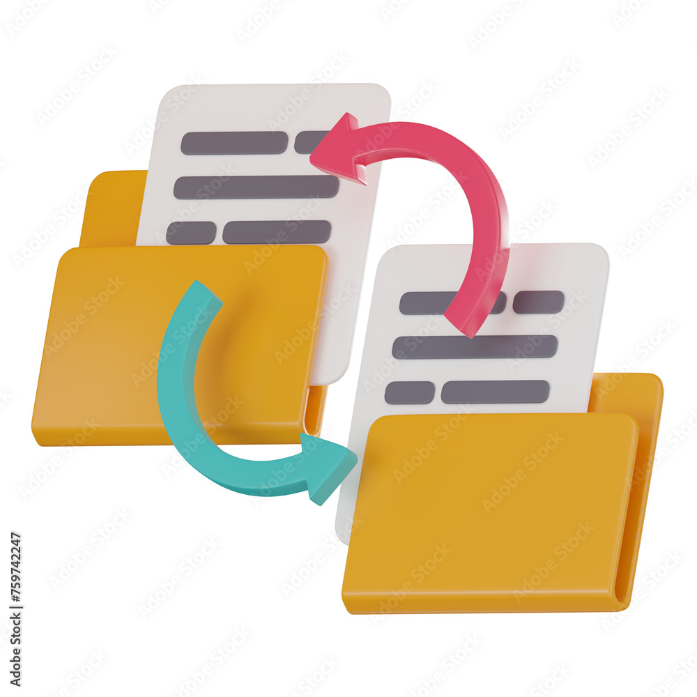 Aufkleber 3d icon of document sharing in virtual folders. 3d render