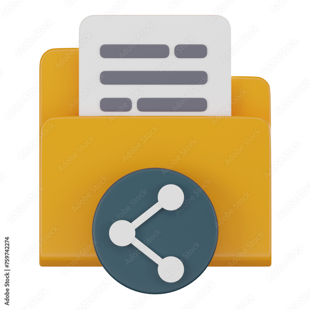 Poster 3d icon of document sharing in virtual folders. 3d render