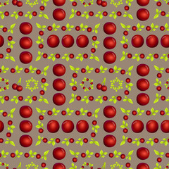 Seamless pattern with red cherry berry fruits. Fabric print template. Kitchen tablecloth design.