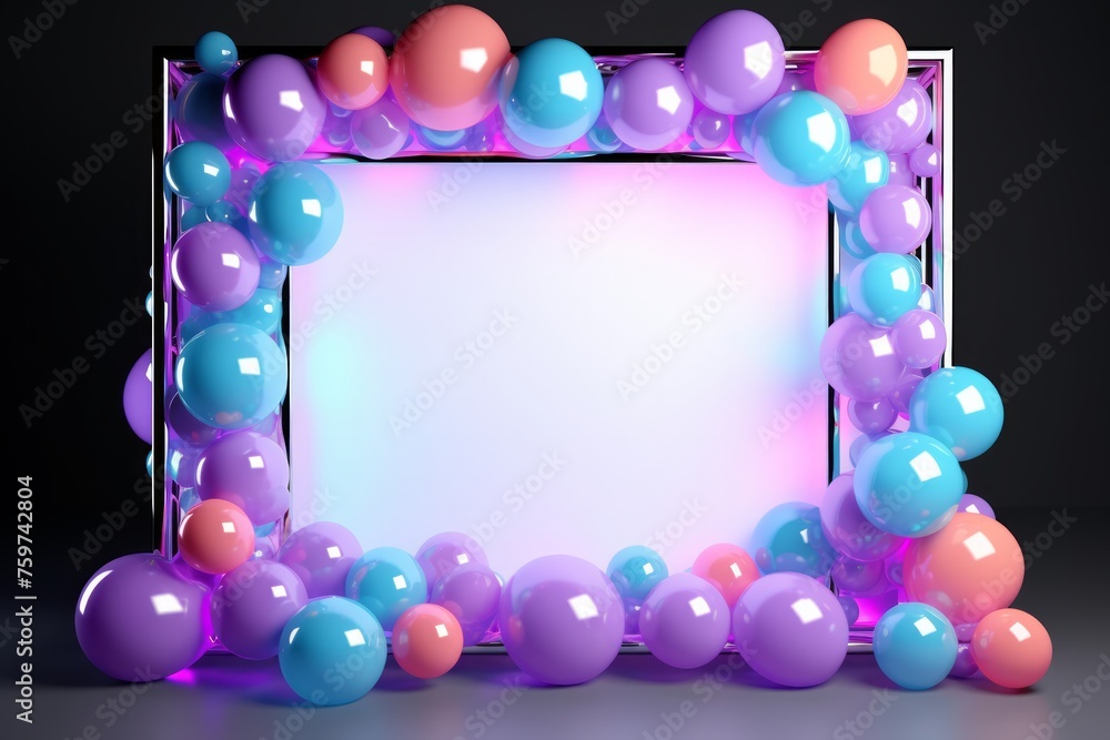 Poster neon frame with balloons around it frame with neon