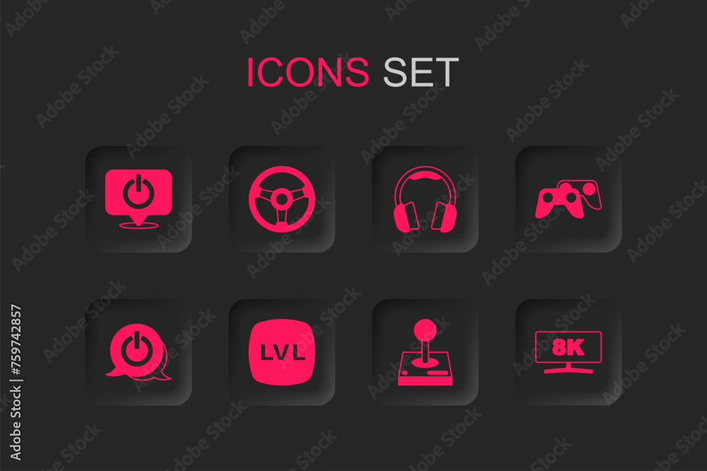 Poster set level game, racing simulator, power button, joystick for arcade machine, game controller joystic