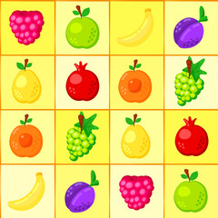 Seamless pattern with colorful tasty fruits. Summer fabric print template. Kitchen tablecloth design.