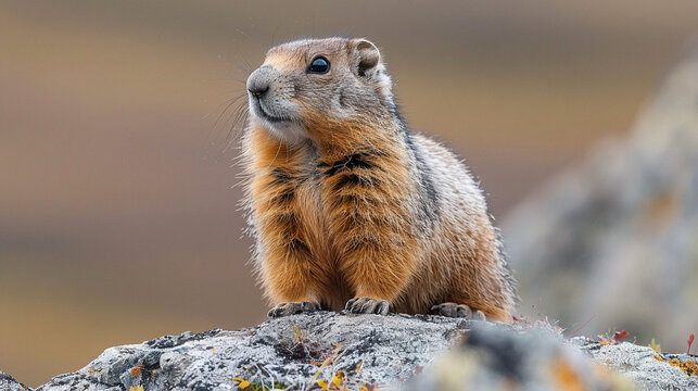 wildlife photography, authentic photo of a marmot in natural habitat, taken with telephoto lenses, for relaxing animal wallpaper and more
