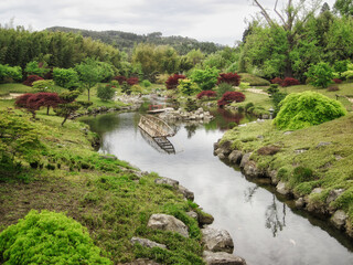Fototapeta na wymiar Japanese garden with a pond located in the 