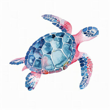 Colorful watercolor sea turtle illustration on a white background with space for text, ideal for environmental concepts or World Turtle Day promotions