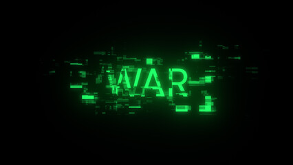 3D rendering war text with screen effects of technological glitches