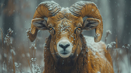 wildlife photography, authentic photo of a ram in natural habitat, taken with telephoto lenses, for...