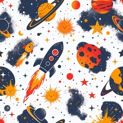 Galactic Astronaut rocket adventures. cute cartoon Seamless Patterns, generative ai  art