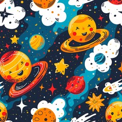 Galactic Astronaut rocket adventures. cute cartoon Seamless Patterns, generative ai  art