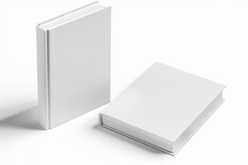Two white blank books standing and lying on a clean background