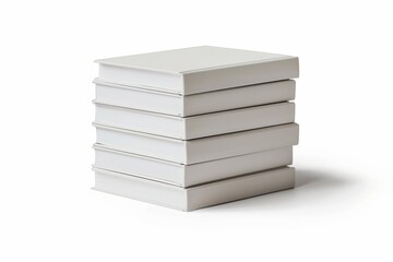 Neat stack of white, unmarked books isolated on a white background with a shadow