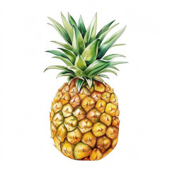 Vibrant watercolor illustration of a ripe pineapple with ample copy space, ideal for tropical or culinary themes