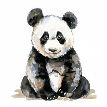 Hand-painted watercolor illustration of a cute giant panda, with a neutral background and space for text, ideal for wildlife or conservation-themed projects