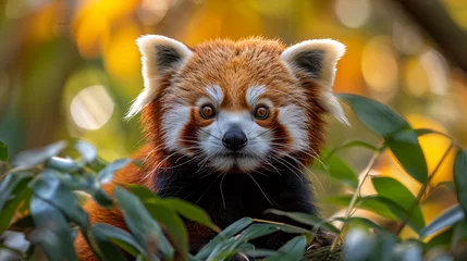 Keuken spatwand met foto wildlife photography, authentic photo of a red panda in natural habitat, taken with telephoto lenses, for relaxing animal wallpaper and more © elementalicious