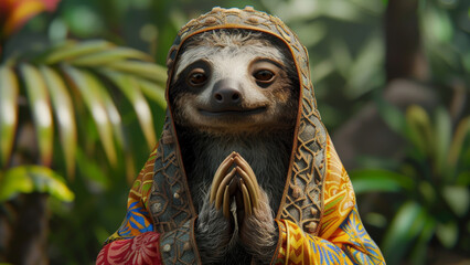A prayer sloth in the forest