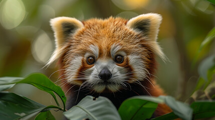 wildlife photography, authentic photo of a red panda in natural habitat, taken with telephoto lenses, for relaxing animal wallpaper and more