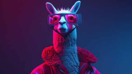 A cool llama with led ambient lights, isolated